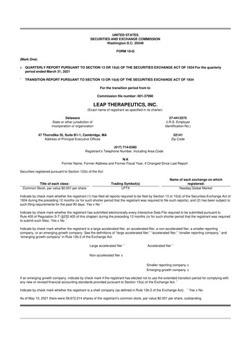 Thumbnail Leap Therapeutics
 10-Q Quarterly Report FY2021 Q1