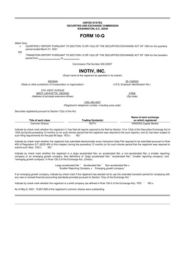 Miniature Inotiv 10-Q Rapport trimestriel 2021 