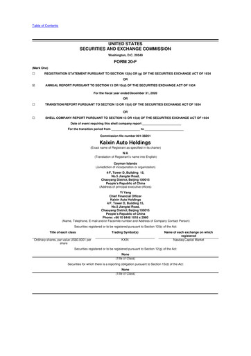Miniature Kaixin Holdings 20-F Rapport annuel 2020