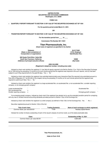Thumbnail Titan Pharmaceuticals
 10-Q Quarterly Report FY2021 