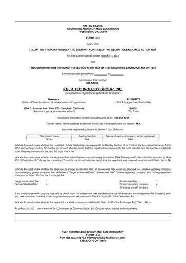 Miniature KULR Technology Group 10-Q Rapport trimestriel 2021 