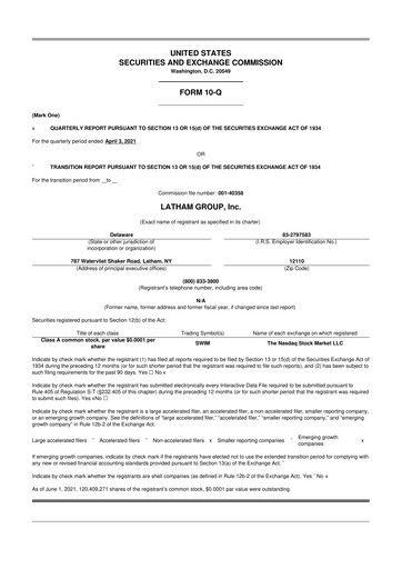 Thumbnail Latham Group 10-Q Quarterly Report FY2021 