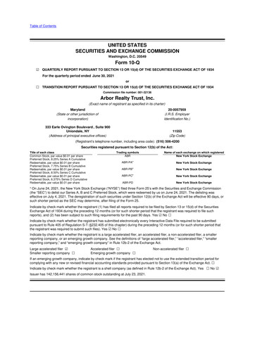 Thumbnail Arbor Realty Trust
 10-Q Quarterly Report FY2021 