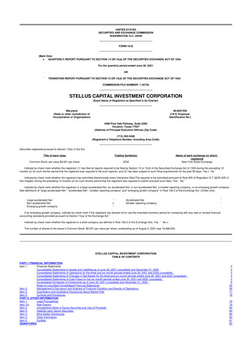 Thumbnail Stellus Capital Investment Corporation 10-Q Quarterly Report FY 