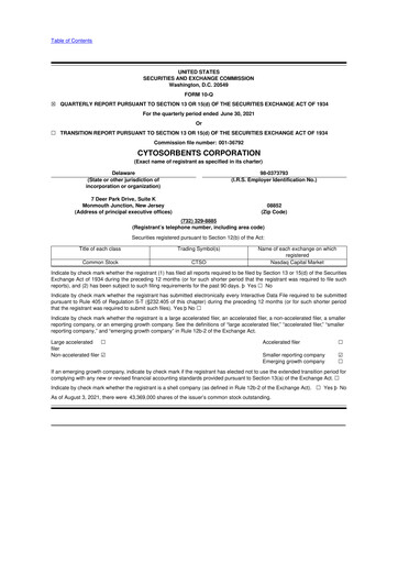 Miniature Cytosorbents 10-Q Rapport trimestriel  