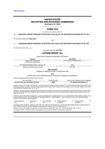 Thumbnail Latham Group 10-Q Quarterly Report FY2021 