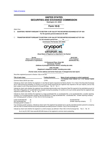 Thumbnail CryoPort 10-Q Quarterly Report FY2021 