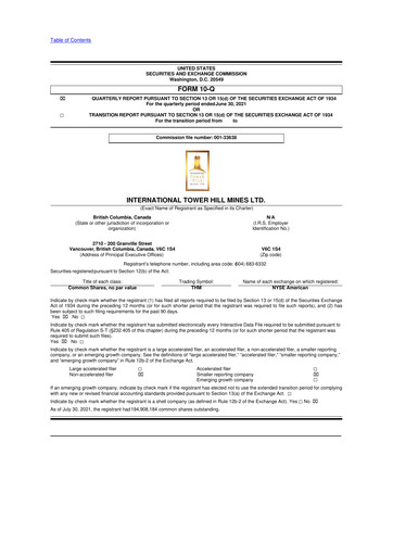 Thumbnail International Tower Hill Mines 10-Q Quarterly Report FY2021 