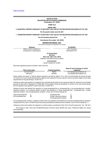 Thumbnail Reservoir Media 10-Q Quarterly Report FY2021 