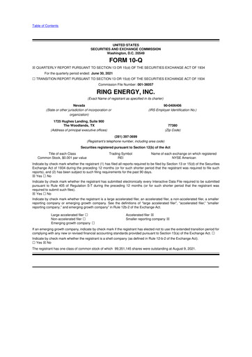 Miniature Ring Energy
 10-Q Rapport trimestriel 2021 