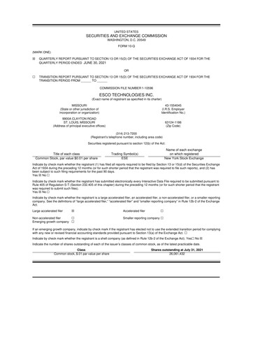 Thumbnail ESCO Technologies
 10-Q Quarterly Report FY2021 