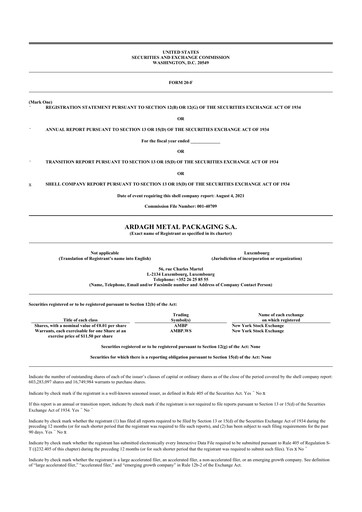 Thumbnail Ardagh Metal Packaging 20-F Annual Report 