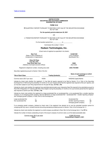 Thumbnail Hudson Technologies 10-Q Quarterly Report FY 
