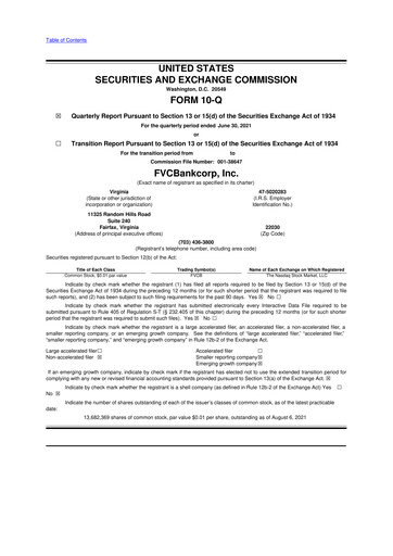 Thumbnail FVCBankcorp 10-Q Quarterly Report FY2021 