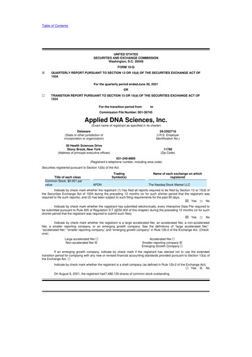 Miniature Applied DNA Sciences
 10-Q Rapport trimestriel 2021 
