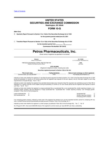 Miniature Petros Pharmaceuticals 10-Q Rapport trimestriel 2021 