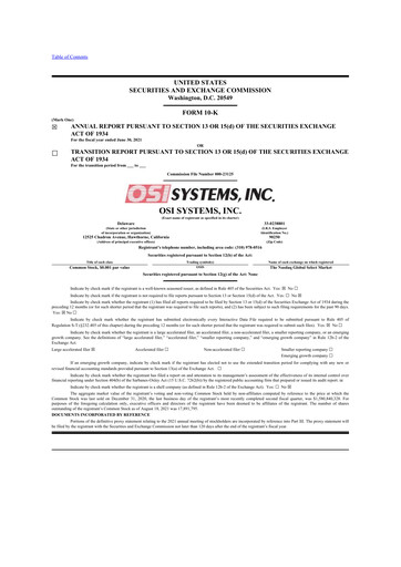 Thumbnail OSI Systems
 10-K Annual Report 2021