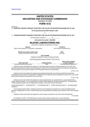 Thumbnail Silicon Labs
 10-Q Quarterly Report FY2021 