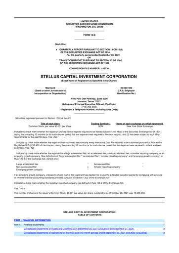 Thumbnail Stellus Capital Investment Corporation 10-Q Quarterly Report FY 