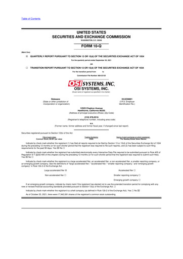 Miniature OSI Systems
 10-Q Rapport trimestriel 2021 