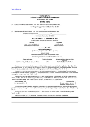 Thumbnail Interlink Electronics 10-Q Quarterly Report FY 
