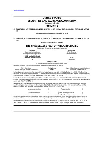 Thumbnail The Cheesecake Factory
 10-Q Quarterly Report FY2021 