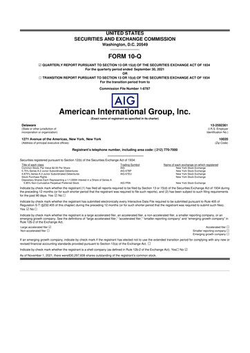 Thumbnail American International Group 10-Q Quarterly Report FY2021 