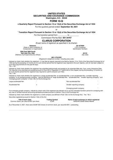 Thumbnail Clarus
 10-Q Quarterly Report FY2021 