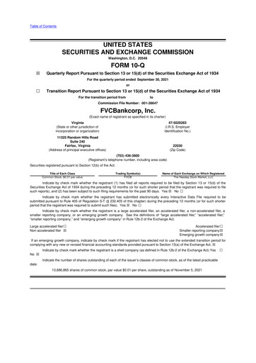 Thumbnail FVCBankcorp 10-Q Quarterly Report FY2021 