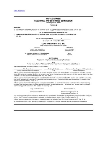 Thumbnail Leap Therapeutics
 10-Q Quarterly Report FY2021 Q3