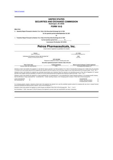 Miniature Petros Pharmaceuticals 10-Q Rapport trimestriel 2021 