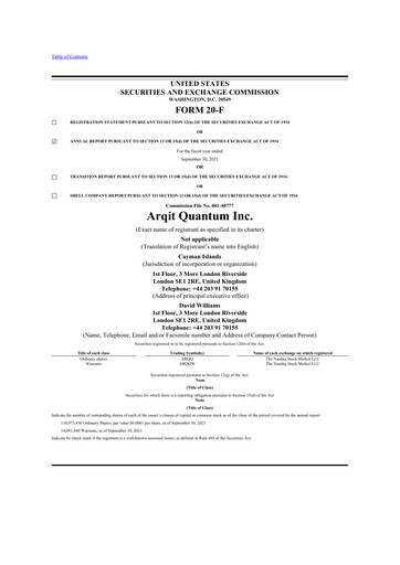 Thumbnail Arqit Quantum 20-F Annual Report 2021