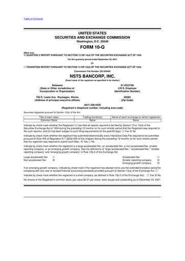 Thumbnail NSTS Bancorp 10-Q Quarterly Report FY2021 