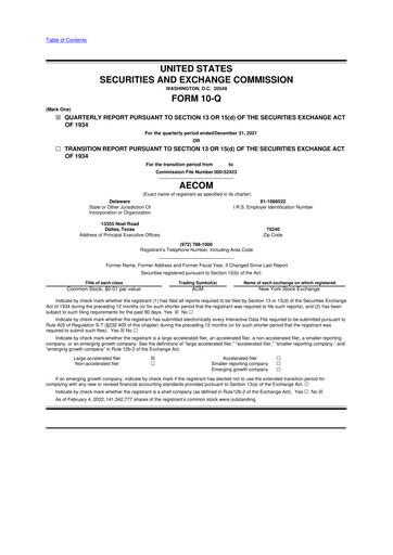 Thumbnail AECOM 10-Q Quarterly Report FY2022 