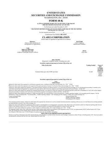 Thumbnail Clarus
 10-K Annual Report 2021