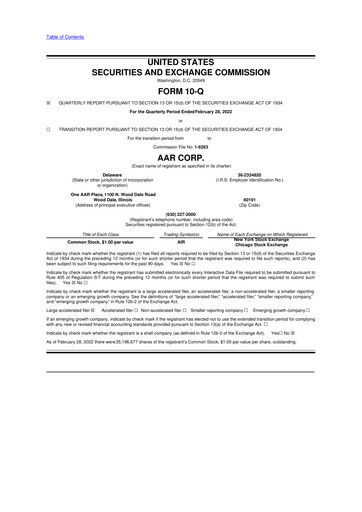 Thumbnail AAR 10-Q Quarterly Report FY2022 