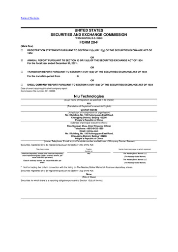 Vorschaubild Niu Technologies 20-F Jahresbericht 2021