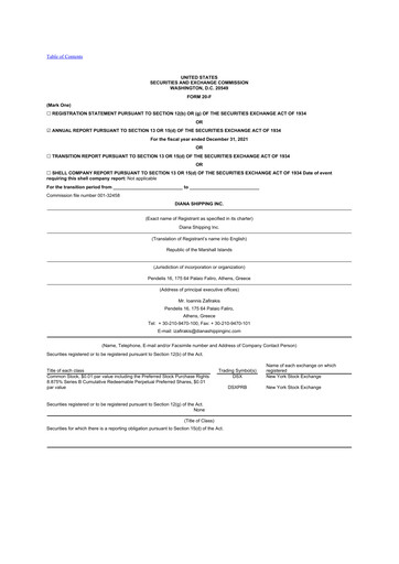 Thumbnail Diana Shipping 20-F Annual Report 2021