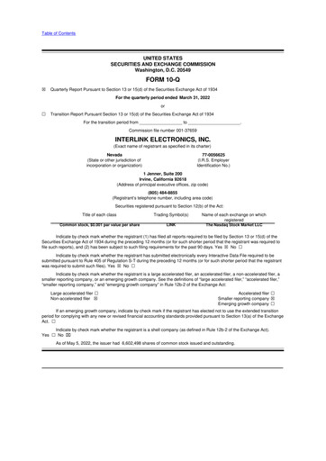 Thumbnail Interlink Electronics 10-Q Quarterly Report FY 