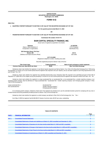 Vorschaubild Bain Capital Specialty Finance
 10-Q Quartalsbericht  