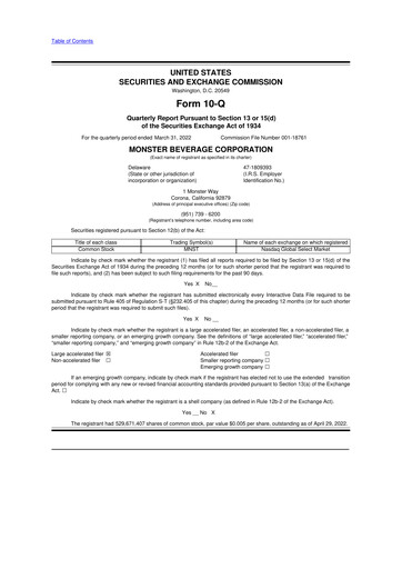 Thumbnail Monster Beverage 10-Q Quarterly Report FY2022 