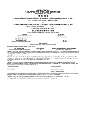 Thumbnail Clarus
 10-Q Quarterly Report FY2022 