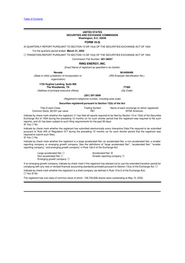 Miniature Ring Energy
 10-Q Rapport trimestriel 2022 