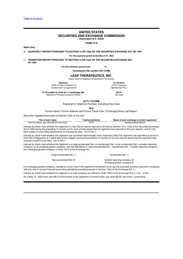 Thumbnail Leap Therapeutics
 10-Q Quarterly Report FY2022 Q1