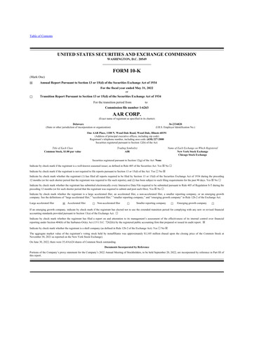 Thumbnail AAR 10-K Annual Report 2022