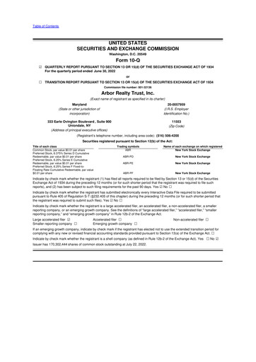 Thumbnail Arbor Realty Trust
 10-Q Quarterly Report FY2022 
