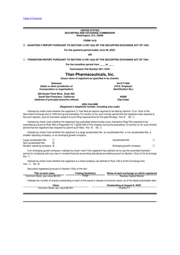 Thumbnail Titan Pharmaceuticals
 10-Q Quarterly Report FY2022 