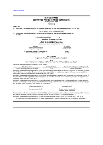 Thumbnail Leap Therapeutics
 10-Q Quarterly Report FY2022 Q2