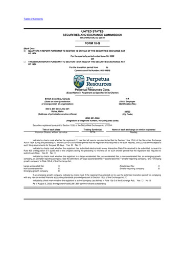 Miniature Perpetua Resources 10-Q Rapport trimestriel  