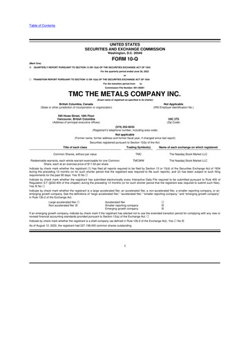 Vorschaubild The Metals Company 10-Q Quartalsbericht  